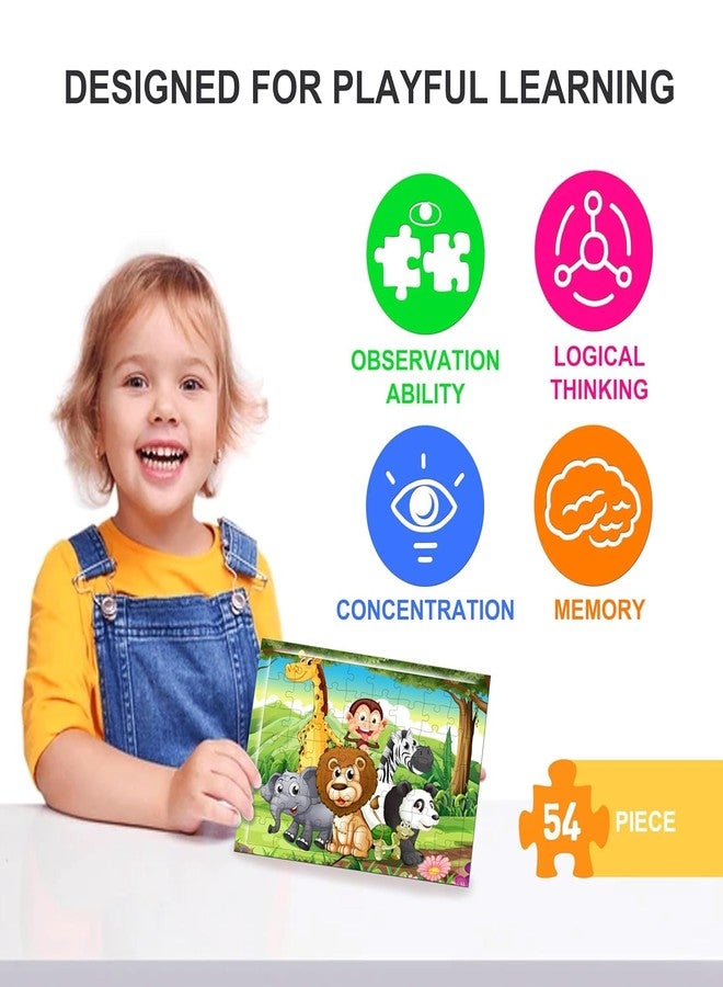 فيدلايز أحجية خشبية من فيدليز مكونة من 54 قطعة للأطفال من عمر 6 سنوات فما فوق، أحجية خشبية مزدوجة الطبقات مع طباعة أمامية وخلفية زاهية، أحجية تعليمية للأطفال (حيوانات أليفة) - Image 4